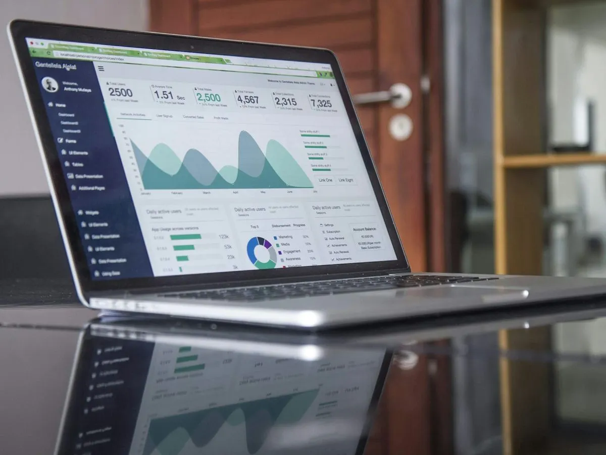 Laptop showing a business dashboard with charts and key figures